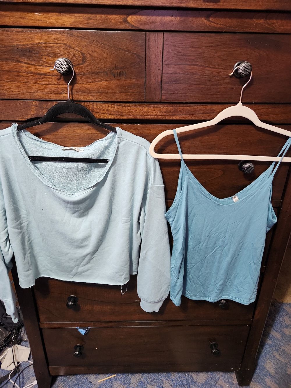 Light Teal Women's Crop Sweatshirt and Spaghetti Strap Tank Top Set